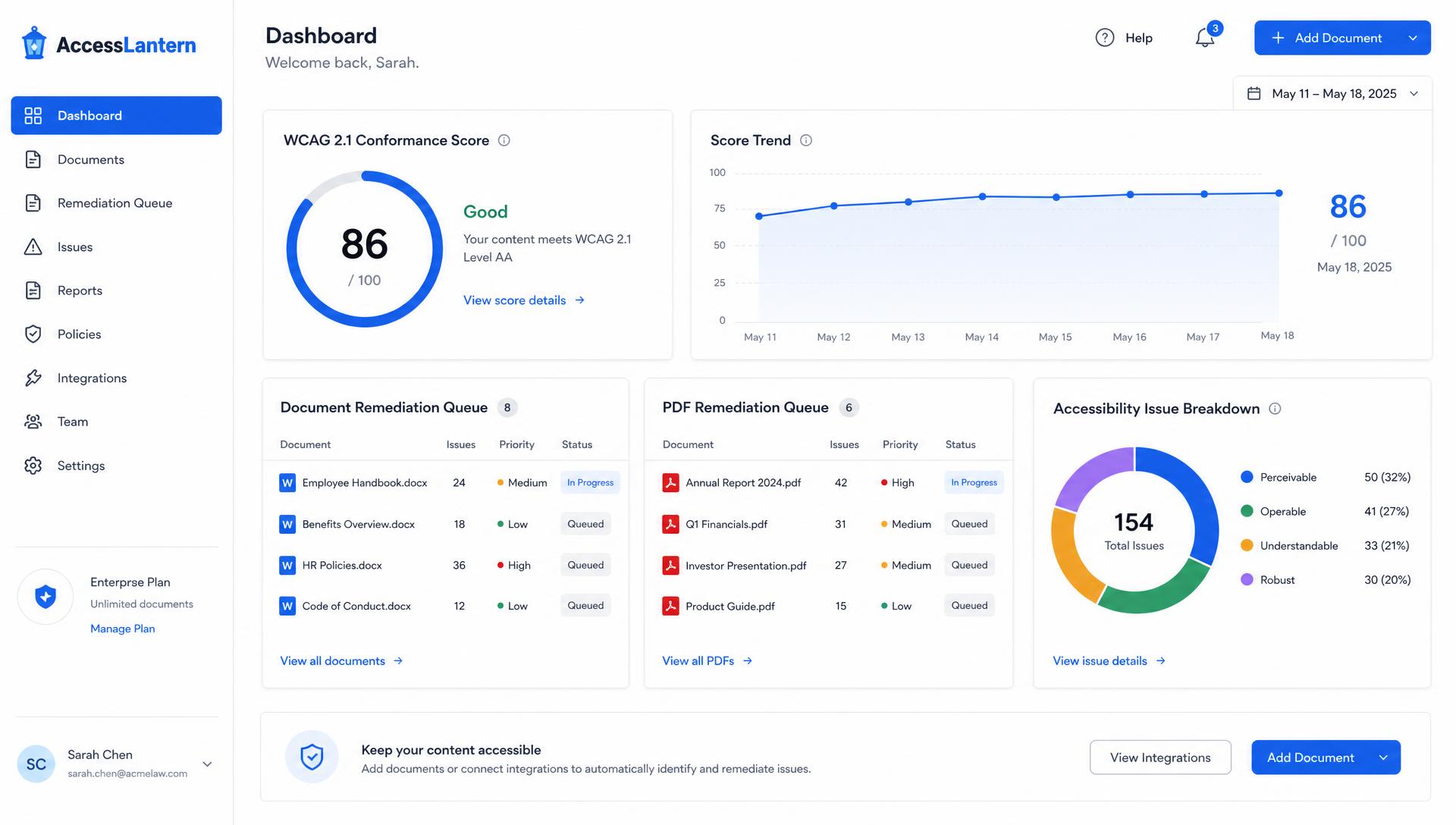 AccessLantern digital accessibility and WCAG conformance dashboard